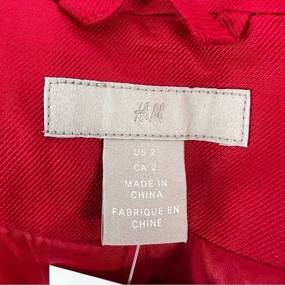 NWT H&M Red Single Button Notched Lapels Welt Front Pocket Blazer Size 2 Women's - Picture 2 of 10